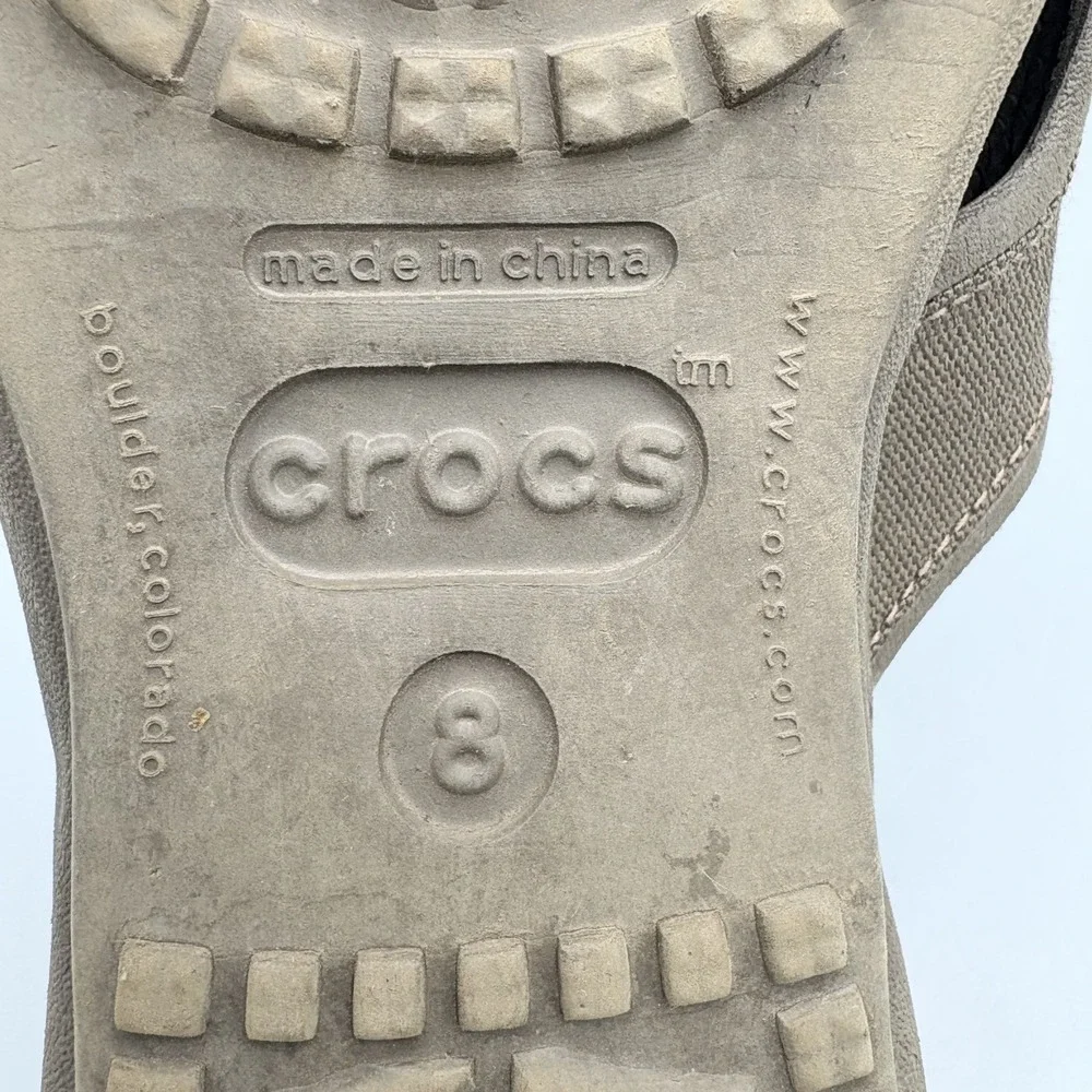Crocs Canvas Slides Men 8 Women 9-9.5 Brown Slip On Sandals